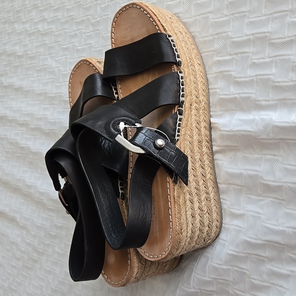 rag & bone August Leather Wedge Platform Sandals In Black - Picture 1 of 8